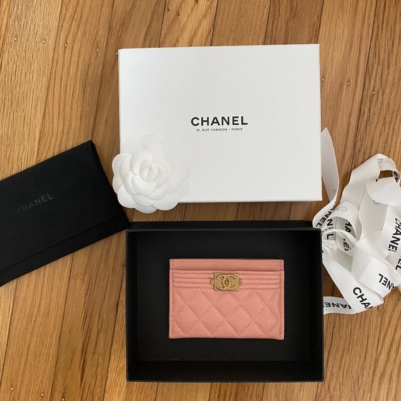 Pink Chanel Boy Card Holder Caviar Quilted - Picture 1 of 5